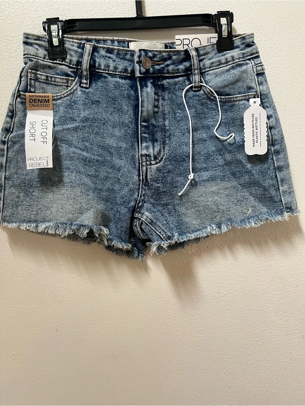 CO Light Blue High-Rise Denim Cutoff Shorts with Frayed Hem